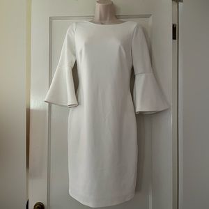 Calvin Klein Crepe Sheath Dress with Bell Sleeves (White)